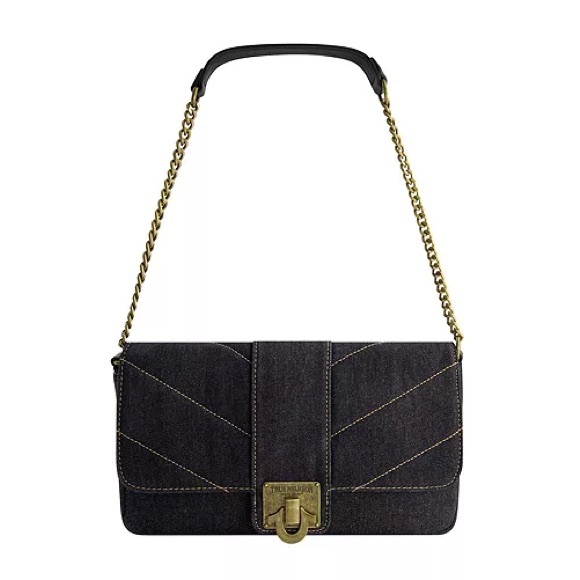 True Religion Handbags - True Religion DENIM BRASS HARDWARE FLAP Mini Shoulder Bag EUC